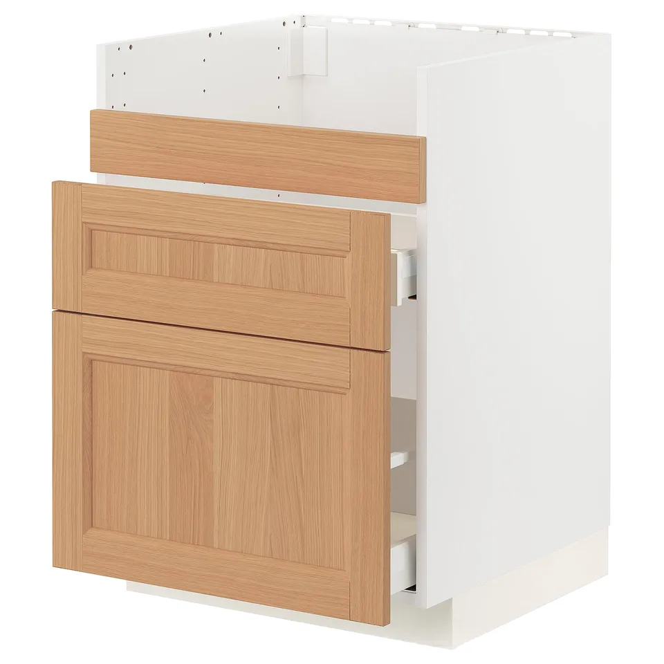 METOD kitchen unit: white & oak wood. Drawers & shelf. Modern, natural look.