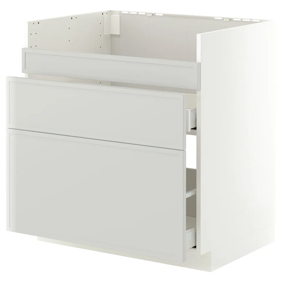 METOD / MAXIMERA Base cb f HAVSEN snk/3 frnts/2 drws, white/Aspudden light grey, 80x60x80 cm