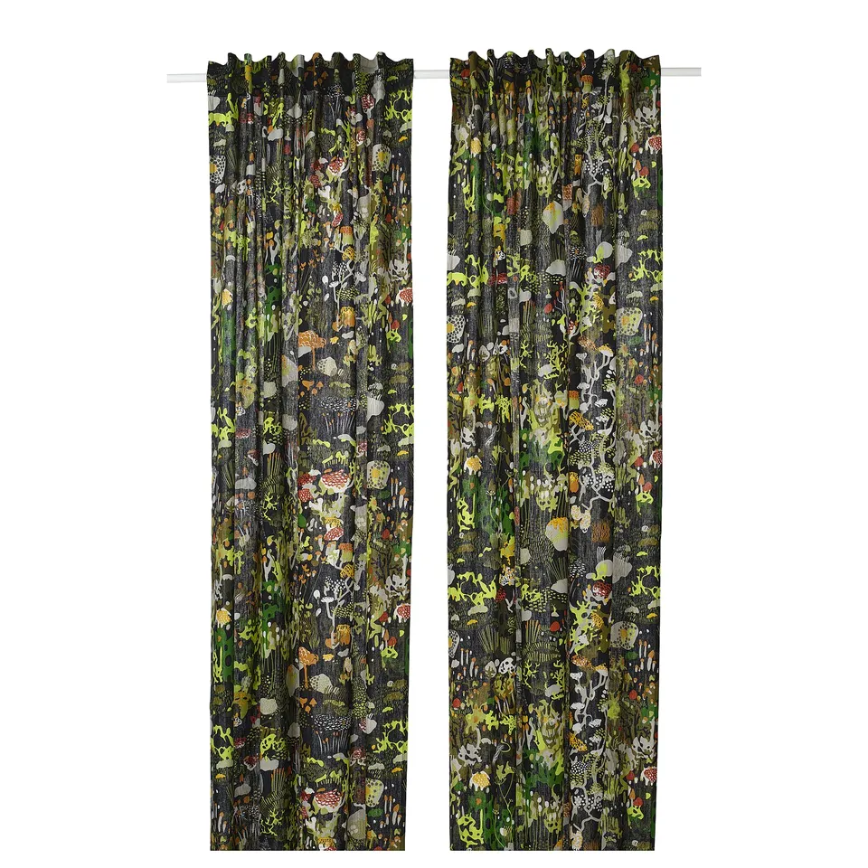 STOCKHOLM 2025 curtains: dark green, linen/cotton blend, forest pattern, panel shape.