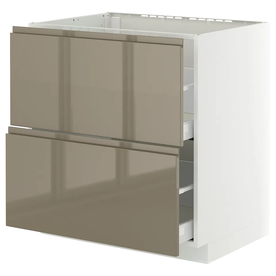 Modern kitchen cabinet, METOD, white and dark grey-brown, two doors, integrated handles.