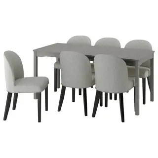 HAUGA / ROSENTORP table and 6 chairs, grey birch veneer/Tibbleby beige/grey black, 168x74 cm