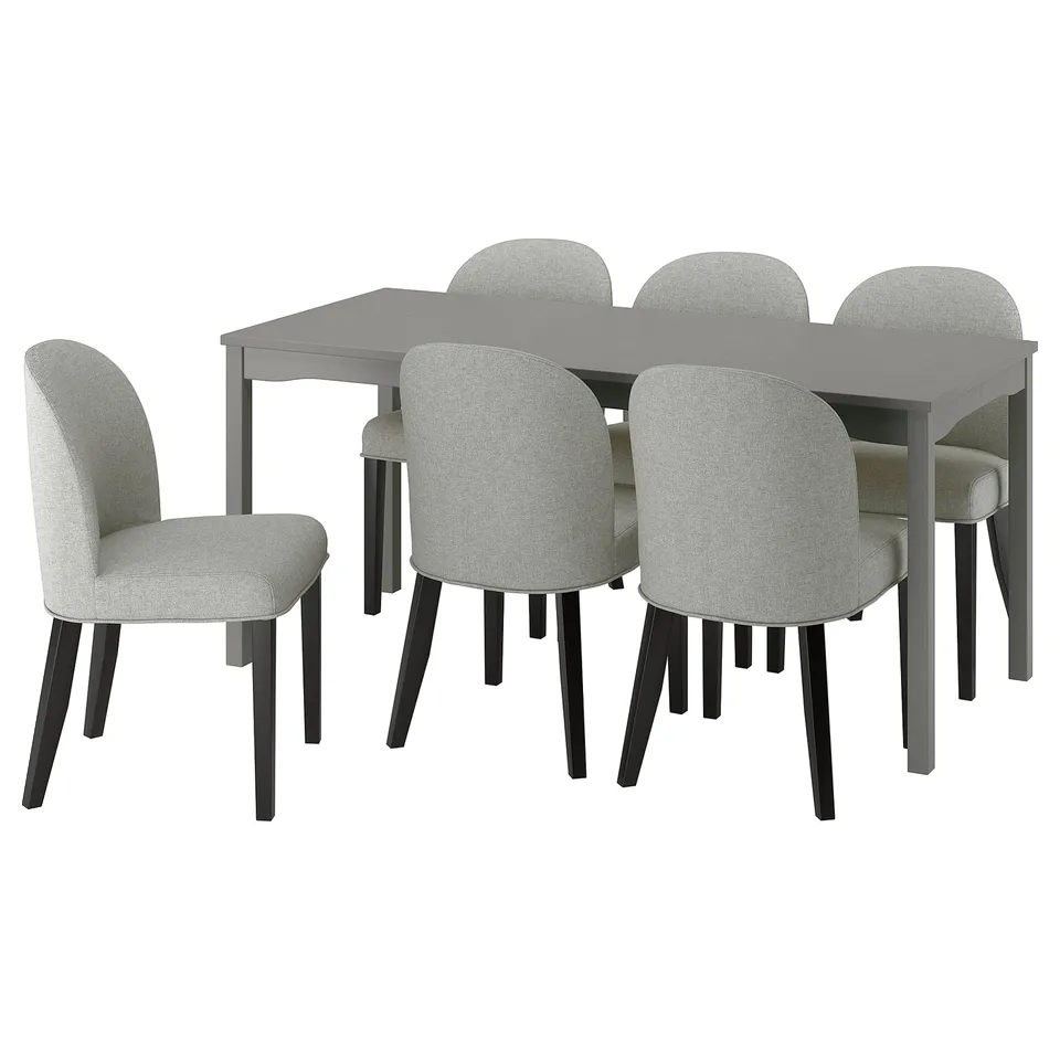 HAUGA / ROSENTORP Table and 6 chairs, grey birch veneer/Tibbleby beige/grey black, 168x74 cm