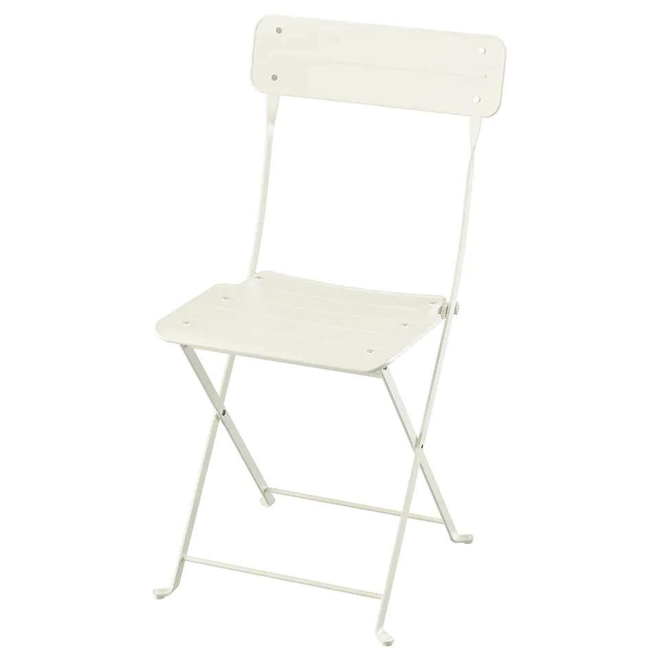SUNDSÖ chair, white, foldable, metal, square seat, simple design.