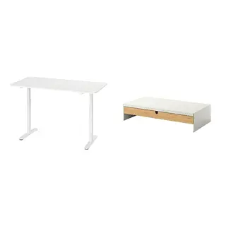 BOLLSIDAN/ELLOVEN set: desk sit/stand + monitor stand with drawer