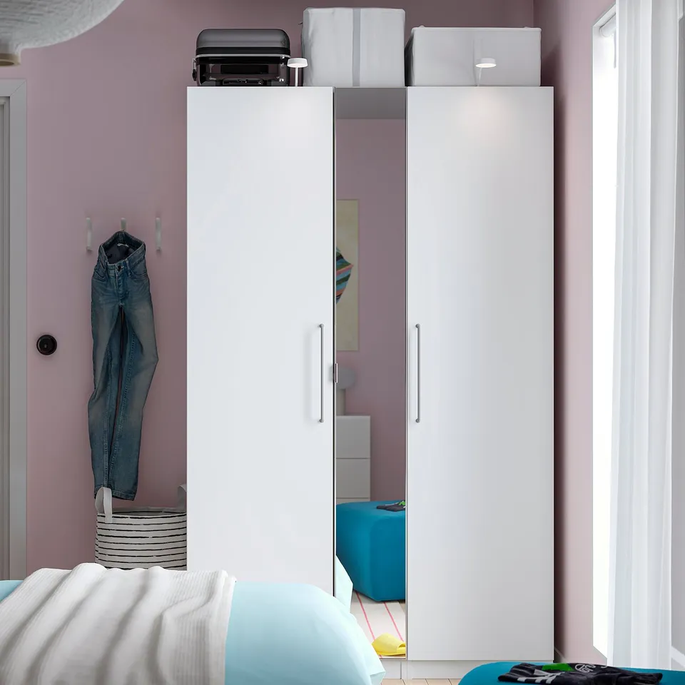 PAX / FARDAL/ÅHEIM Wardrobe combination, white white/mirror glass, 150x60x201 cm
