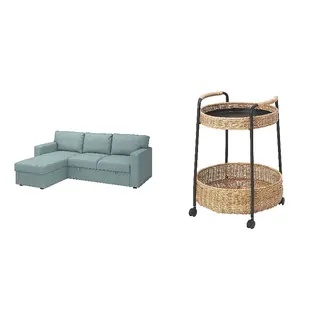 BÅRSLÖV/LUBBAN set: 3-seat sofa-bed with chaise longue + trolley table with storage