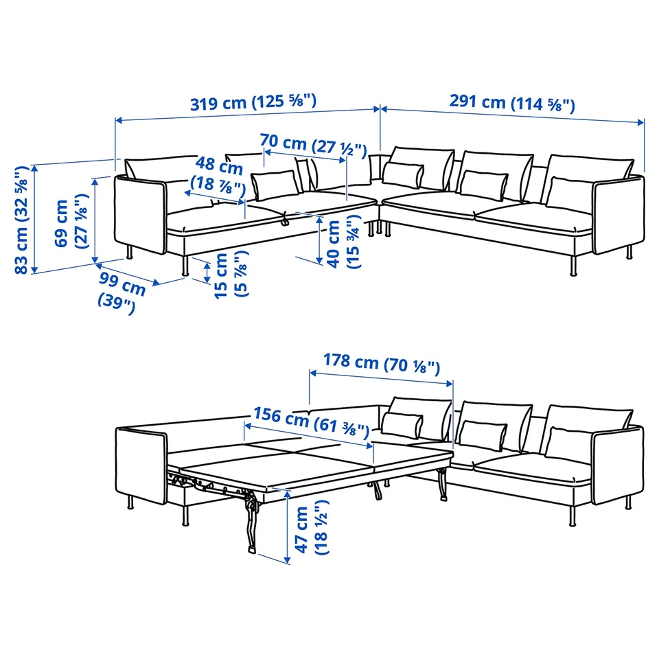 SÖDERHAMN Corner sofa-bed, 6-seat, Kelinge dark yellow