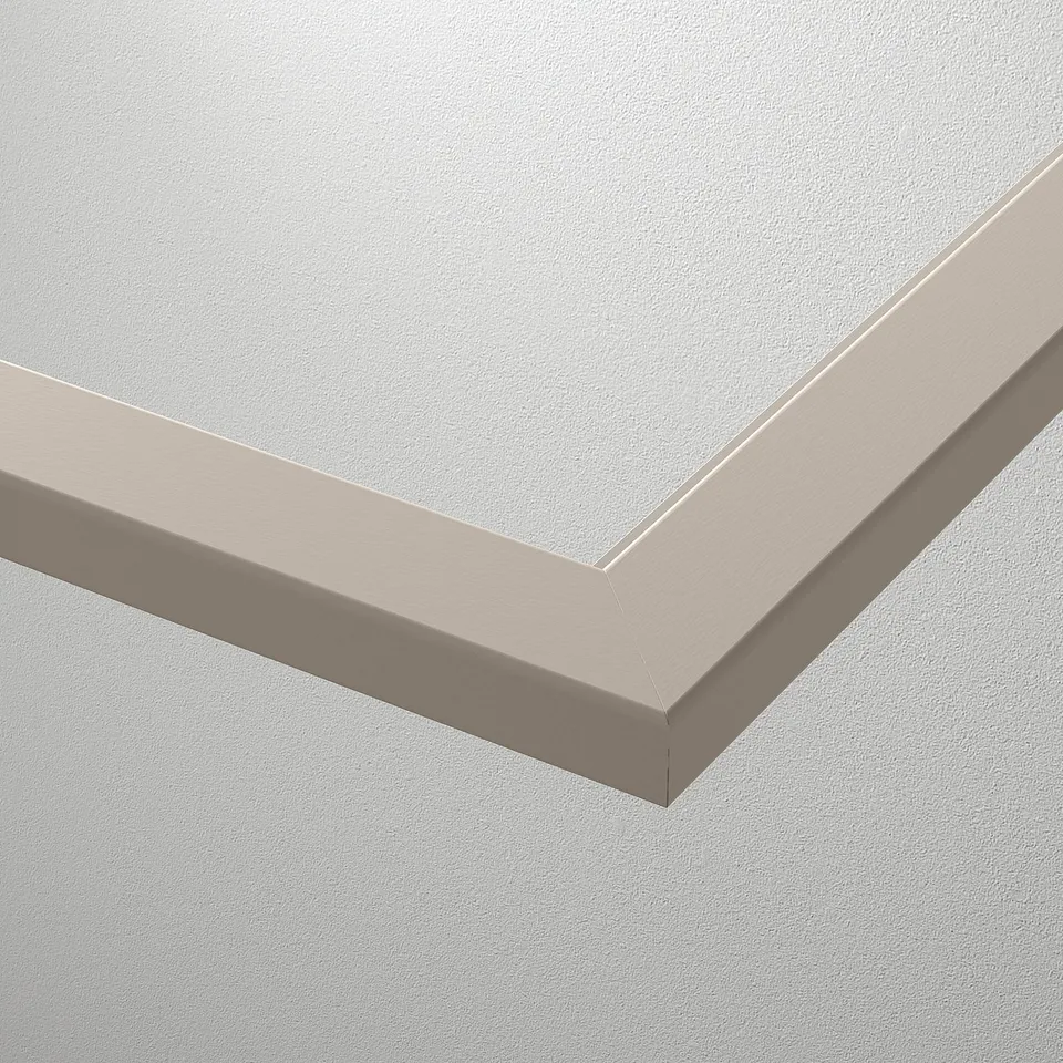 A glass shelf with a light, sleek metal frame, ideal for displaying items in a modern wardrobe.