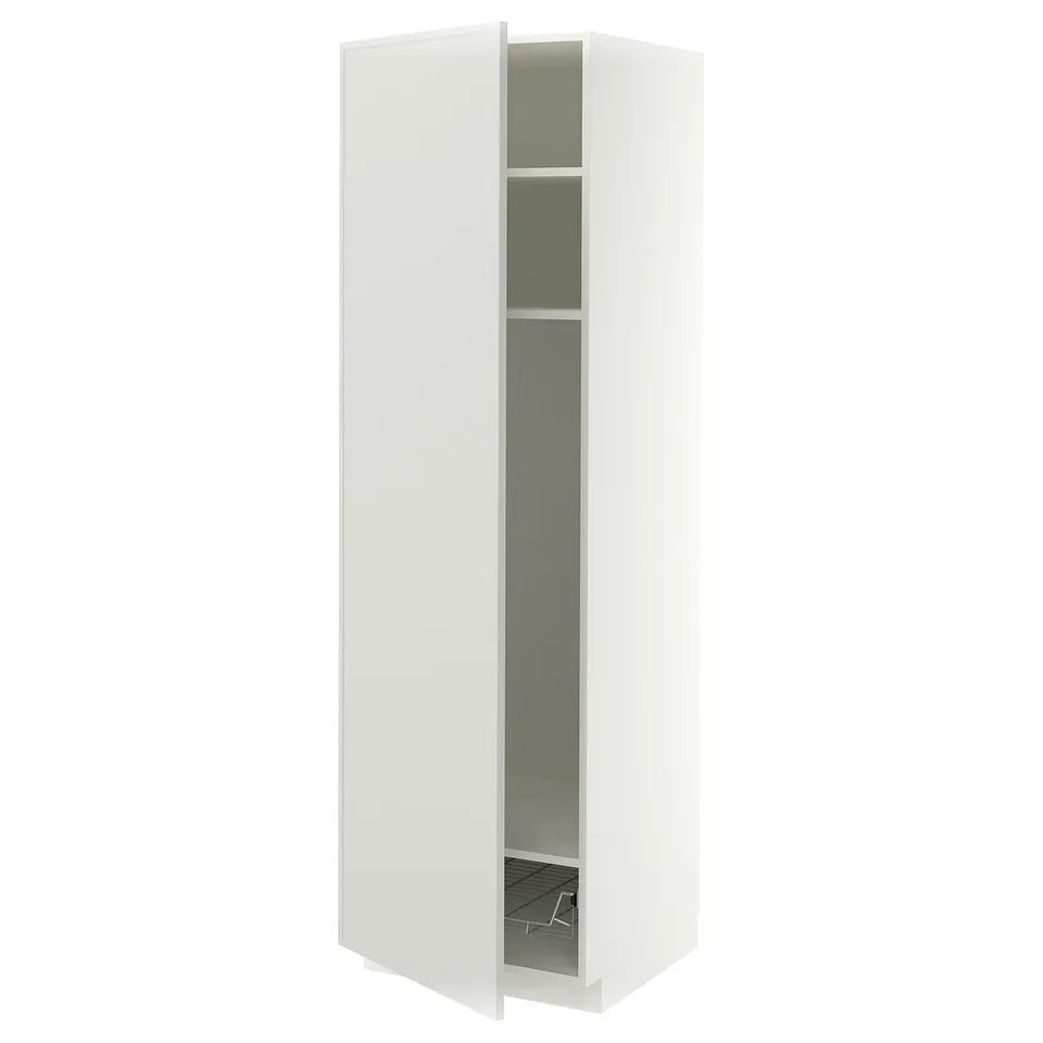 METOD High cabinet w shelves/wire basket, white/Aspudden light grey, 60x60x200 cm