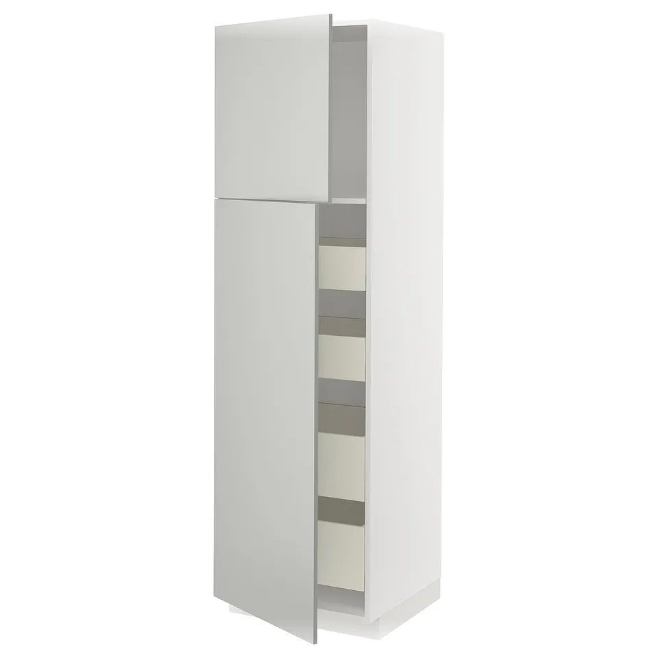 White METOD cabinet, sleek modern design, light grey, rectangular, compact storage.