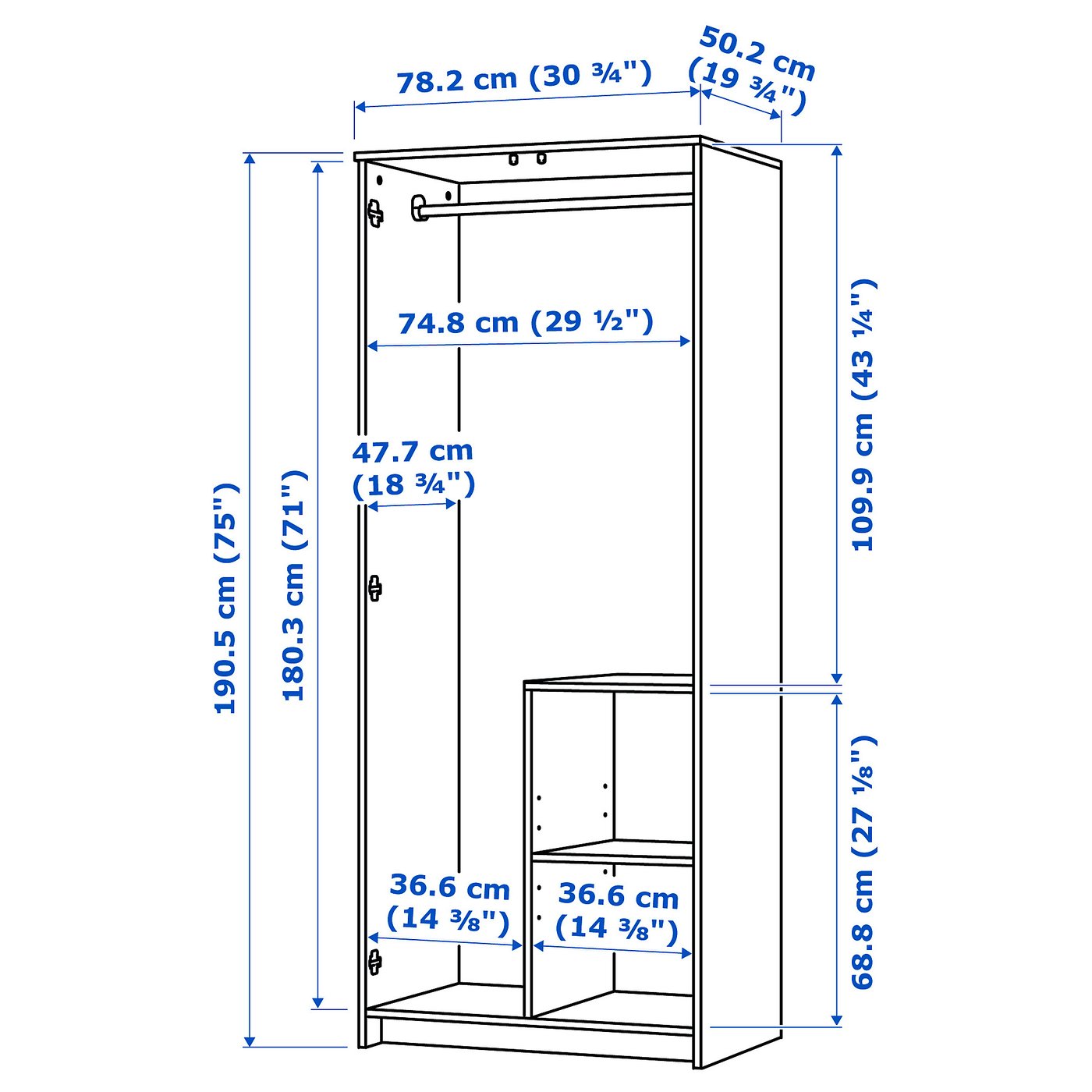 Illustration with measurements for the product: BRIMNES.