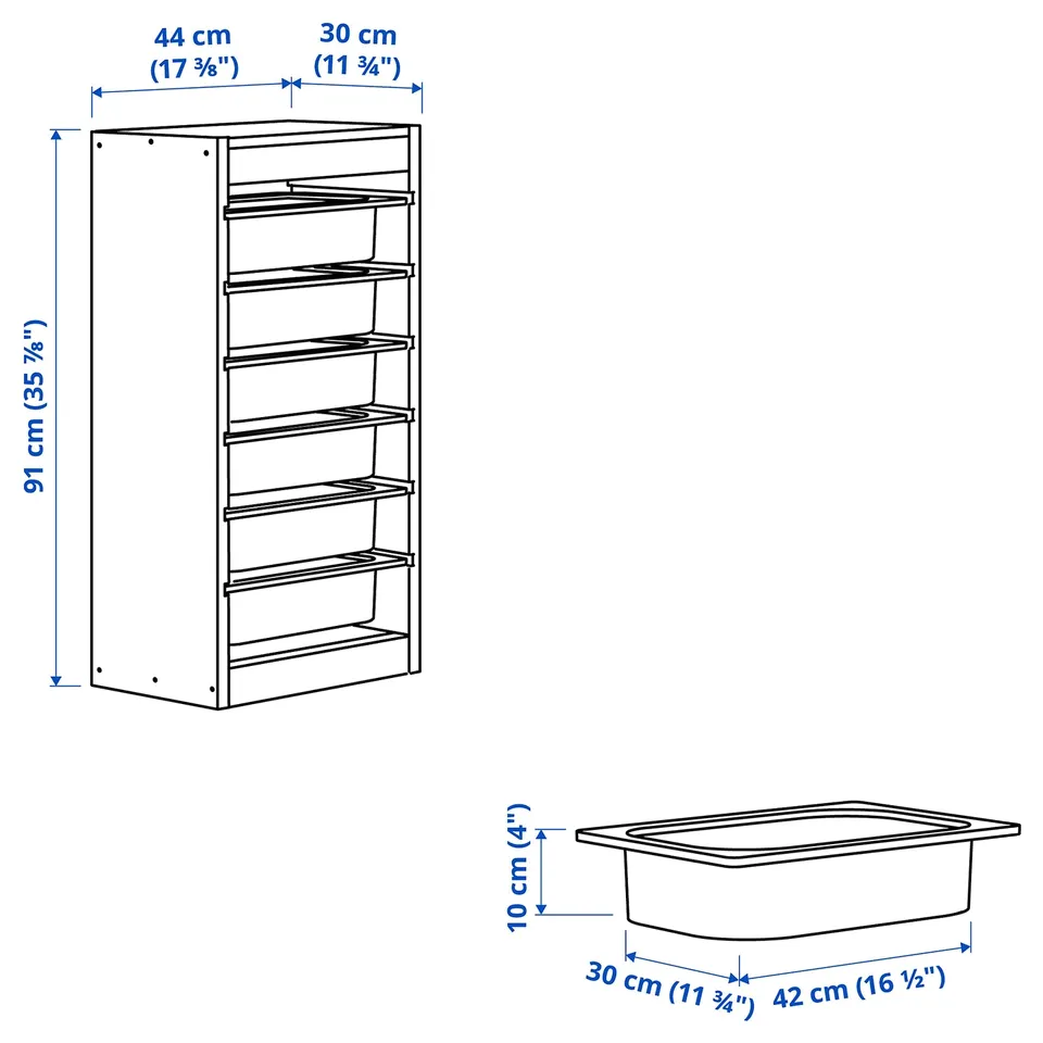 Illustration with measurements for the product: TROFAST.