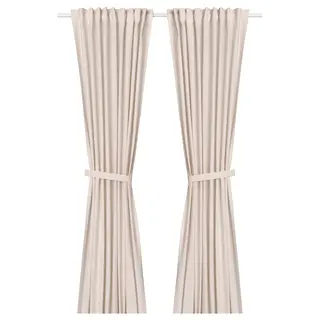LENDA curtains with tie-backs, 1 pair, light pink/with heading tape, Length 250 cm