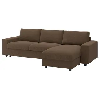 VIMLE 3-seat sofa-bed with chaise longue, with wide armrests/Mosshed dark brown, Width 285 x Depth 98 cm