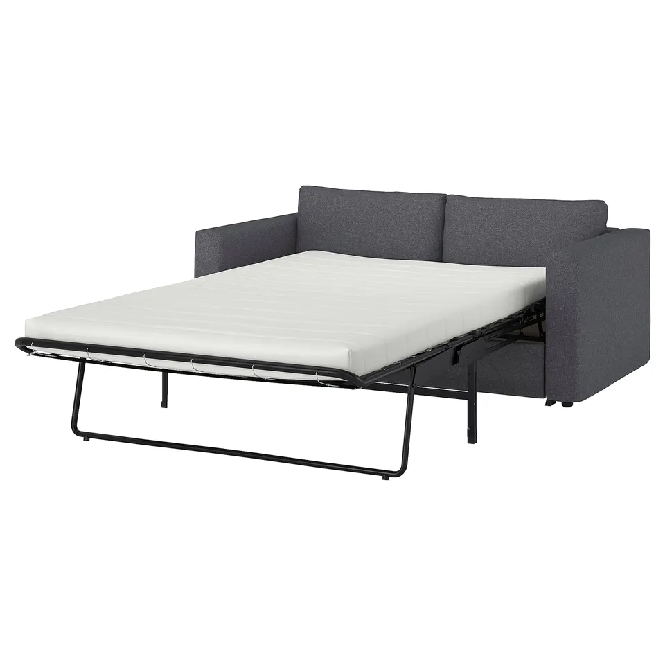 VIMLE sleeper sofa, grey, modern minimalist design, convertible with thick mattress.
