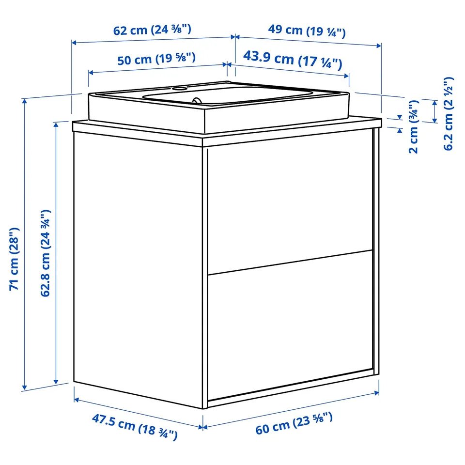 Illustration with measurements for the product: HAVBÄCK.