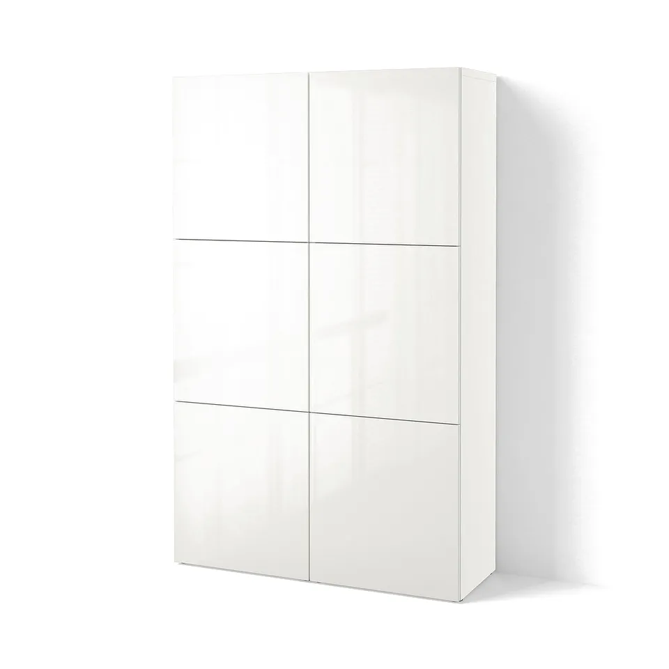 BESTÅ Storage combination with doors, white/Selsviken high-gloss/white, 120x42x193 cm