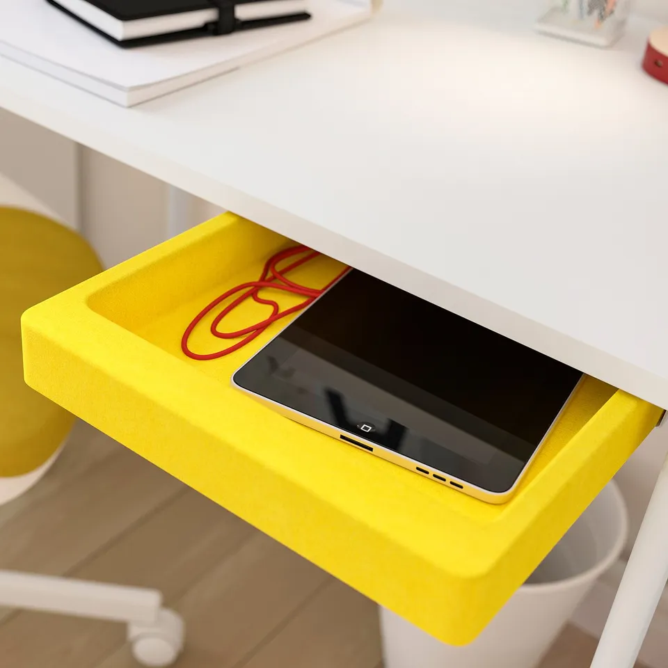 ENKROKEN / LOBERGET Desk and chair, white/yellow