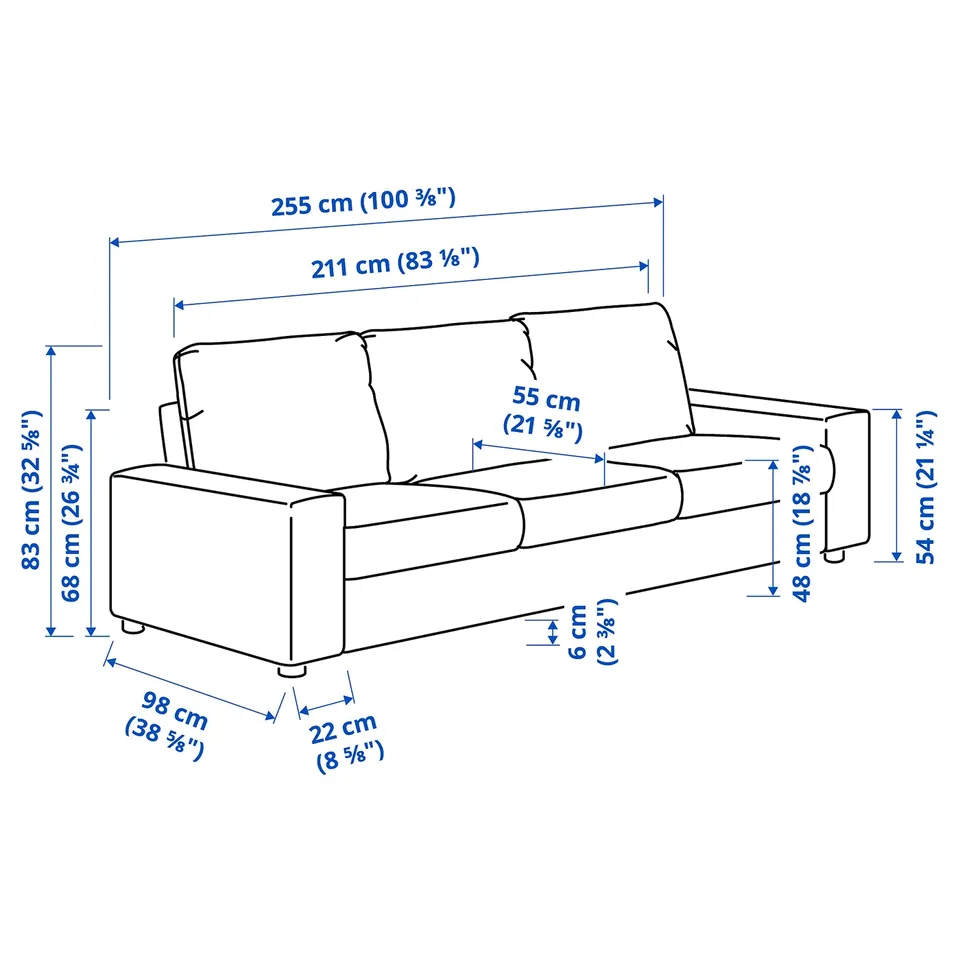 Illustration with measurements for the product: VIMLE.