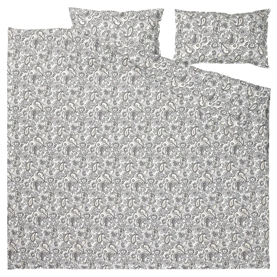 RODGERSIA Duvet cover and 2 pillowcases, grey/white, 200x200/50x80 cm