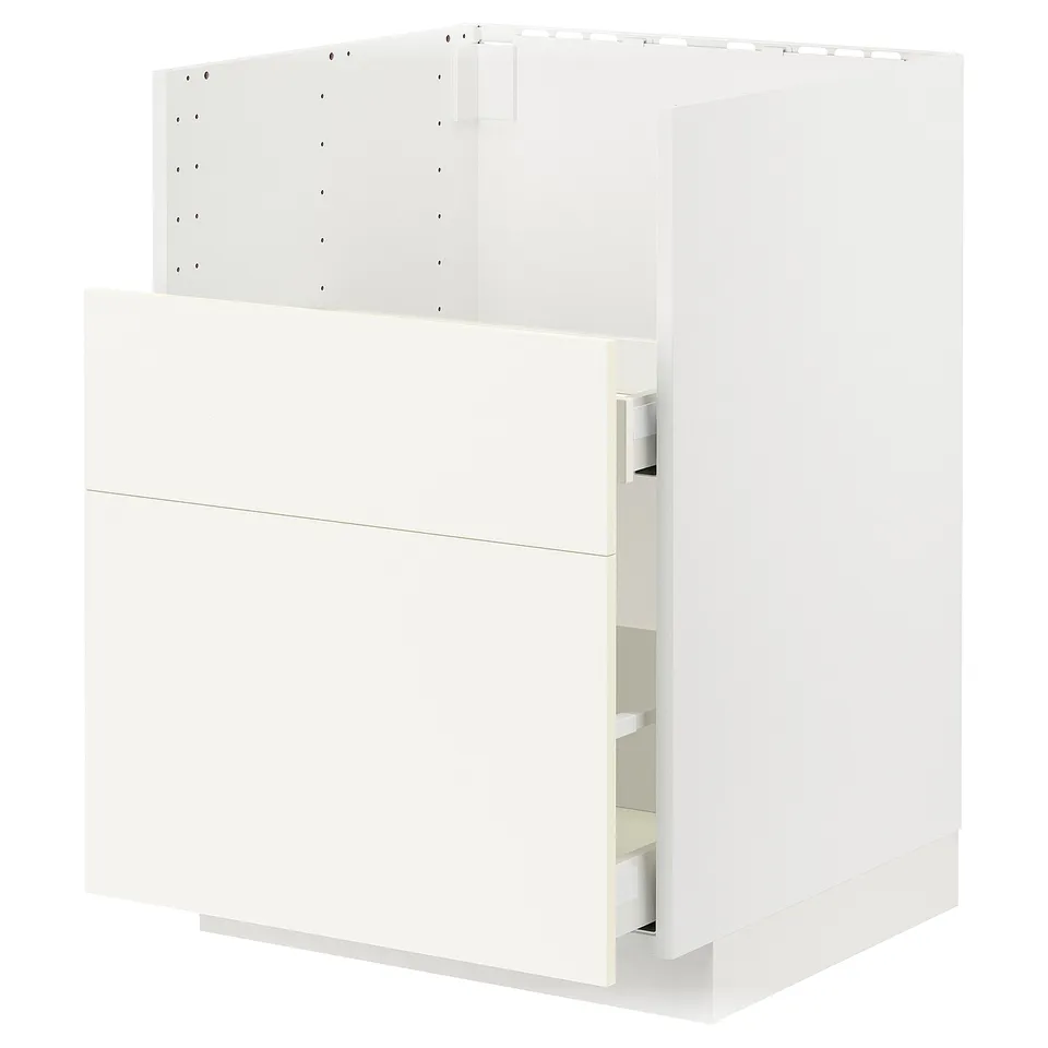 White ikea METOD kitchen cabinet with two drawers and minimalist design.