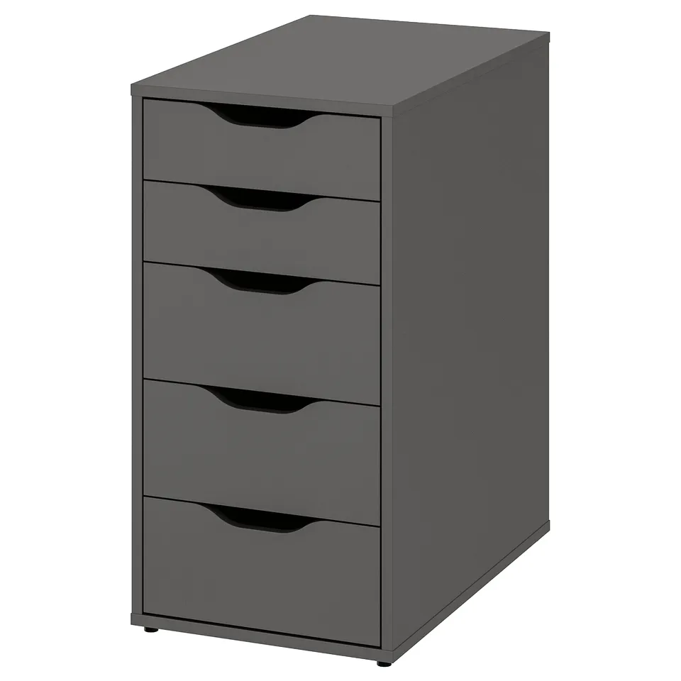 Grey LAGKAPTEN desk with five drawers, rectangular, modern design.
