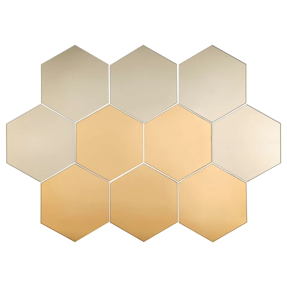 Hönéfoss mirrors in honeycomb pattern, beige glass and plastic.