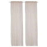 BYMOTT curtains, 1 pair, white/beige striped/with heading tape, 120x250 cm