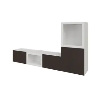 BESTÅ TV Bench, white/LAPPVIKEN black-brown/SINDVIK white/clear glass