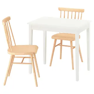 NÄSINGE / HÖGVED table and 2 chairs, white/birch veneer, 80x60 cm