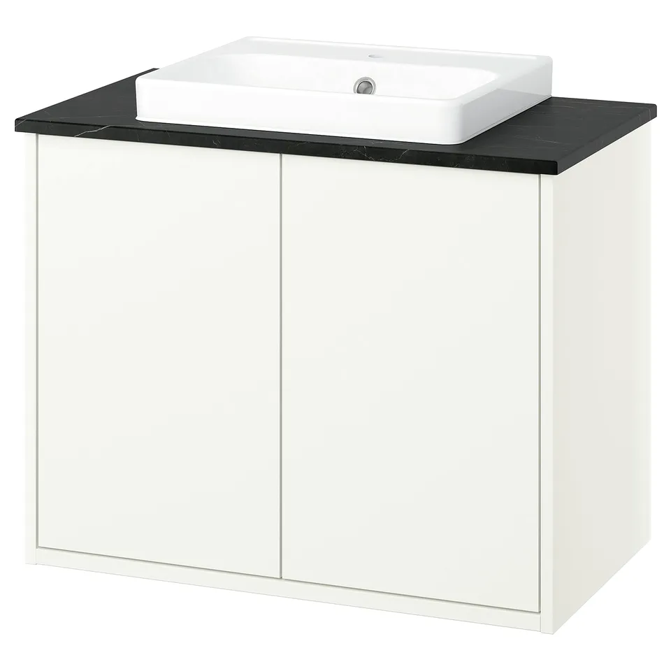 HAVBÄCK white bathroom vanity, rectangular sink, sleek design.