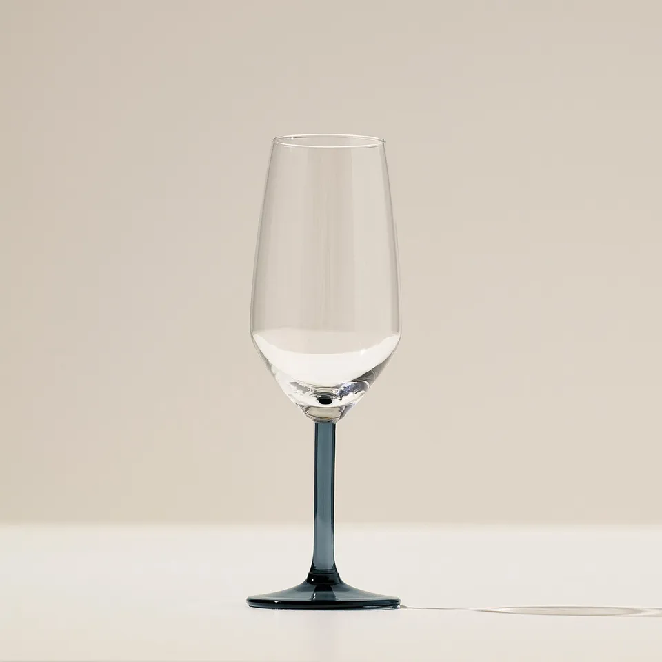RÖDRÄKA Champagne glass, blue-grey/clear glass, 25 cl