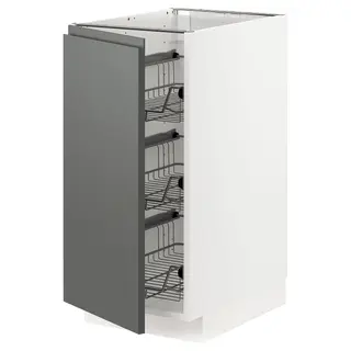 METOD base cabinet with wire baskets, white/Voxtorp dark grey, 40x60x80 cm