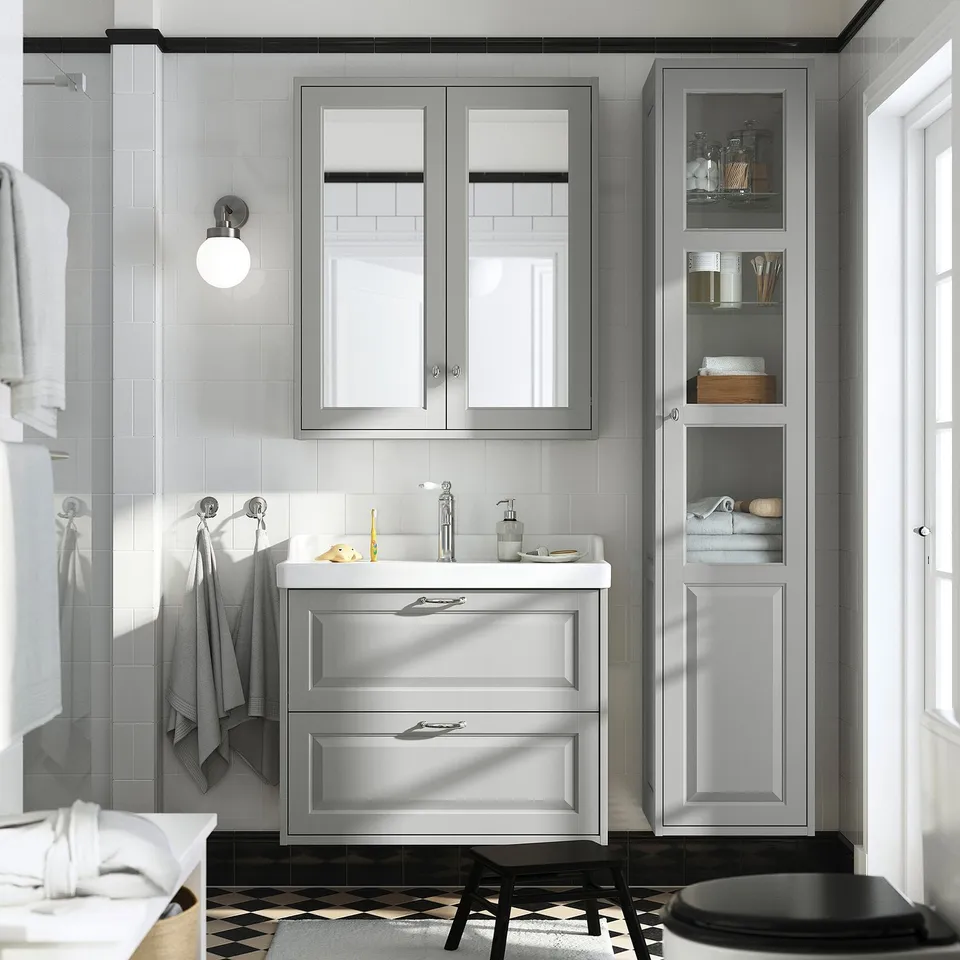 TÄNNFORSEN / RUTSJÖN Wash-stnd w drawers/wash-basin, light grey, 82x49x74 cm