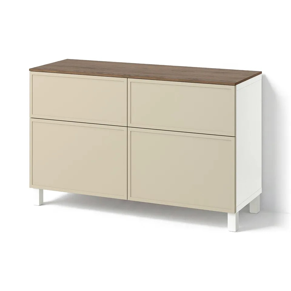 BESTÅ Storage combination w doors/drawers, white/Krukmakare beige, 120x42x75 cm