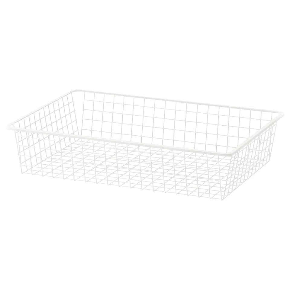 White wire mesh HJÄLPA basket, rectangular, with grid design.