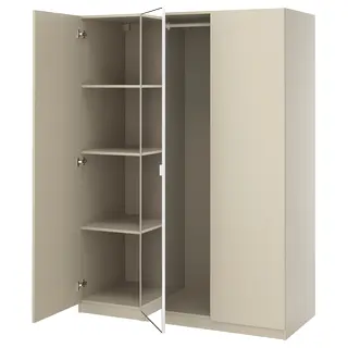 PAX / FORSAND/ÅHEIM wardrobe combination, grey-beige/mirror glass, 150x60x201 cm