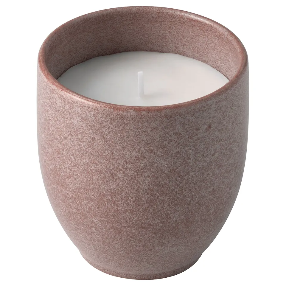 PÄRLHÖNA Scented candle in ceramic jar, Rose & carnation pink, 40 hr