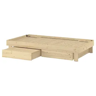 GLAMBERGET extendable bed with storage, pine, 80-160x200 cm