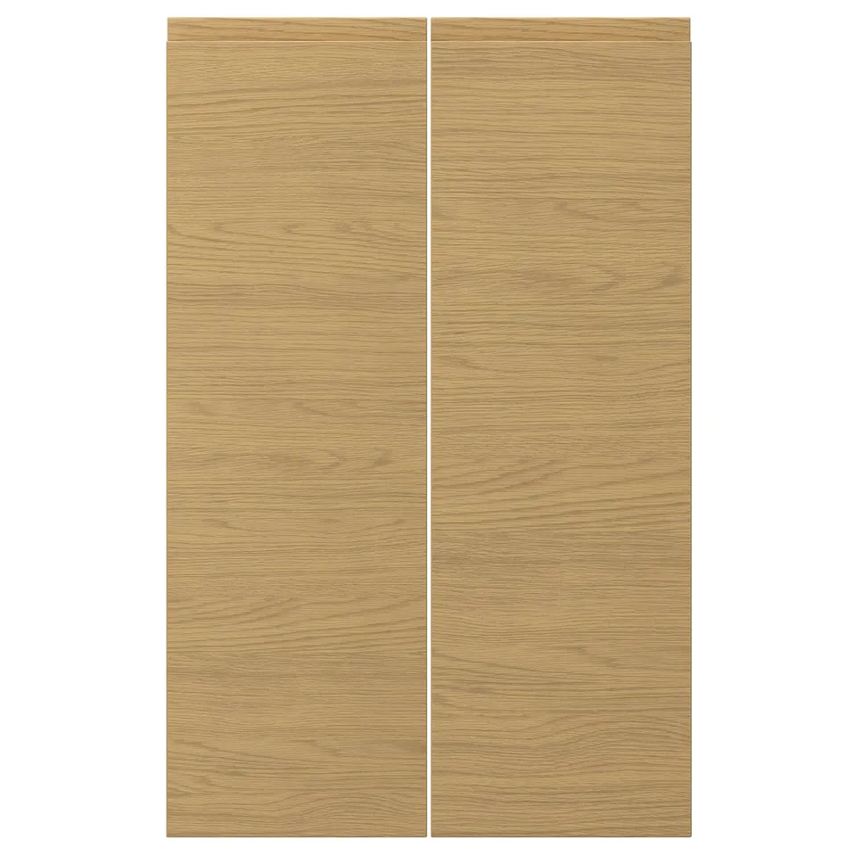 VOXTORP oak doors: modern, oak finish, particleboard, rectangular, integrated handles.