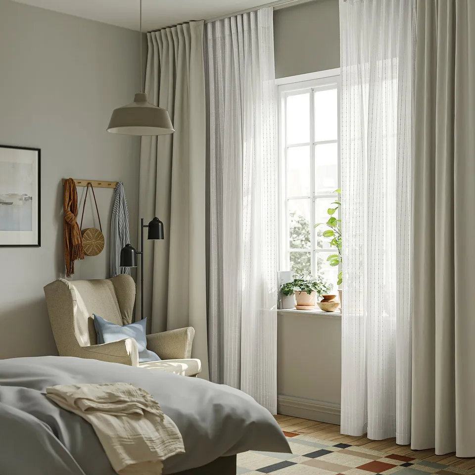 MATILDA Sheer curtains, 1 pair, white/with heading tape, 145x160 cm