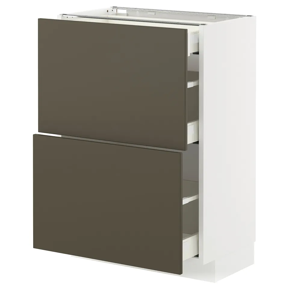 Modern kitchen cabinet, METOD series, featuring dark brown havstorp fronts, sleek and minimalist design with two drawers, offering storage solutions.
