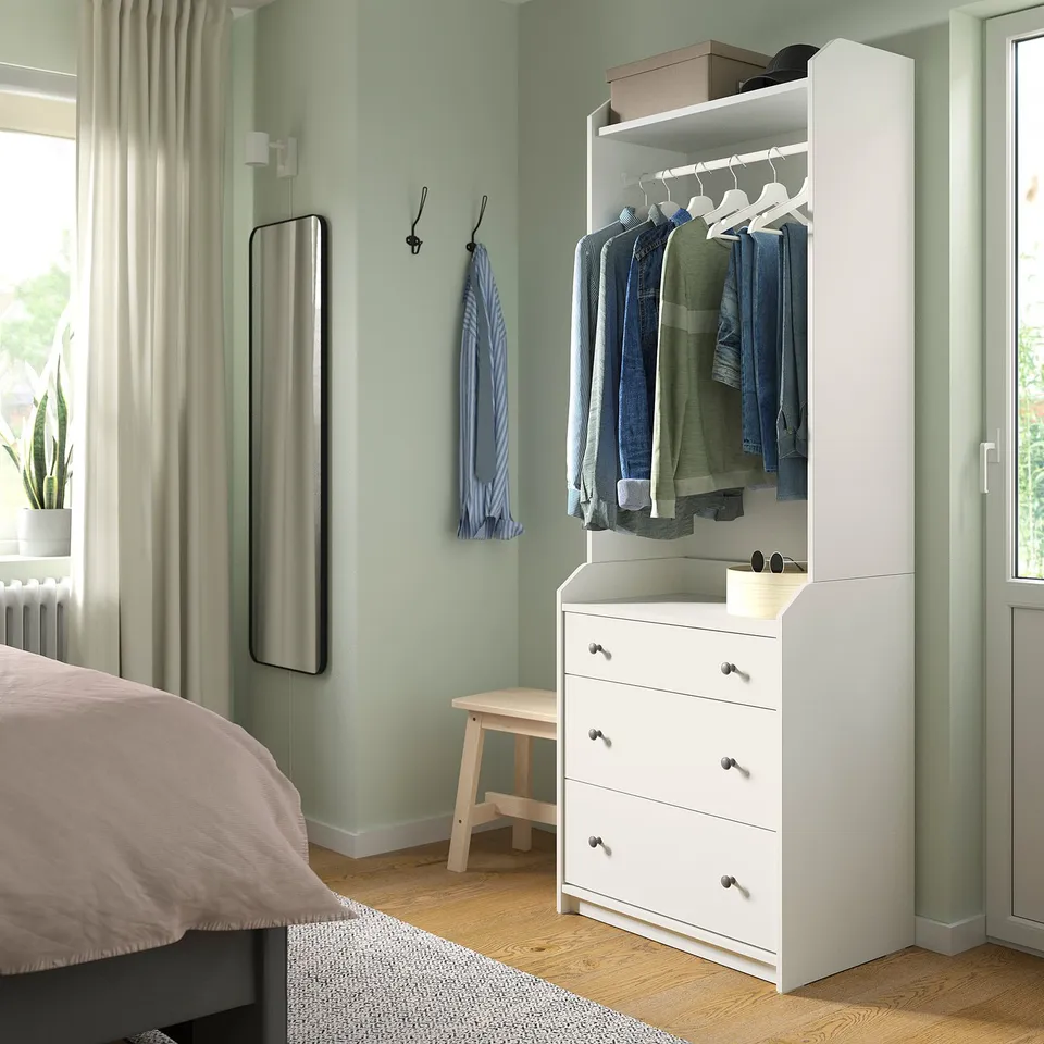 part: HAUGA open wardrobe with 3 drawers
