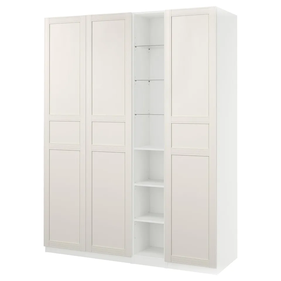 PAX / FLISBERGET Wardrobe combination, white/off-white, 185x60x236 cm