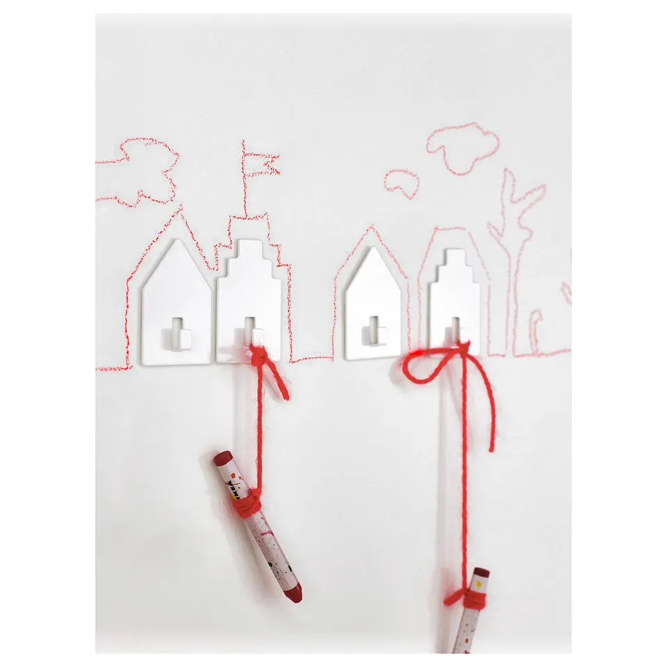 TIPPVAGN Hook, self-adhesive, house/white