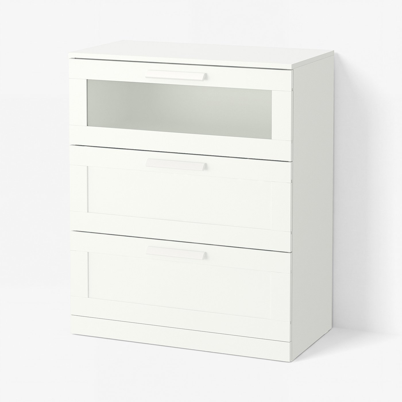 BRIMNES Chest of 3 drawers, white/frosted glass, 78x46x95 cm