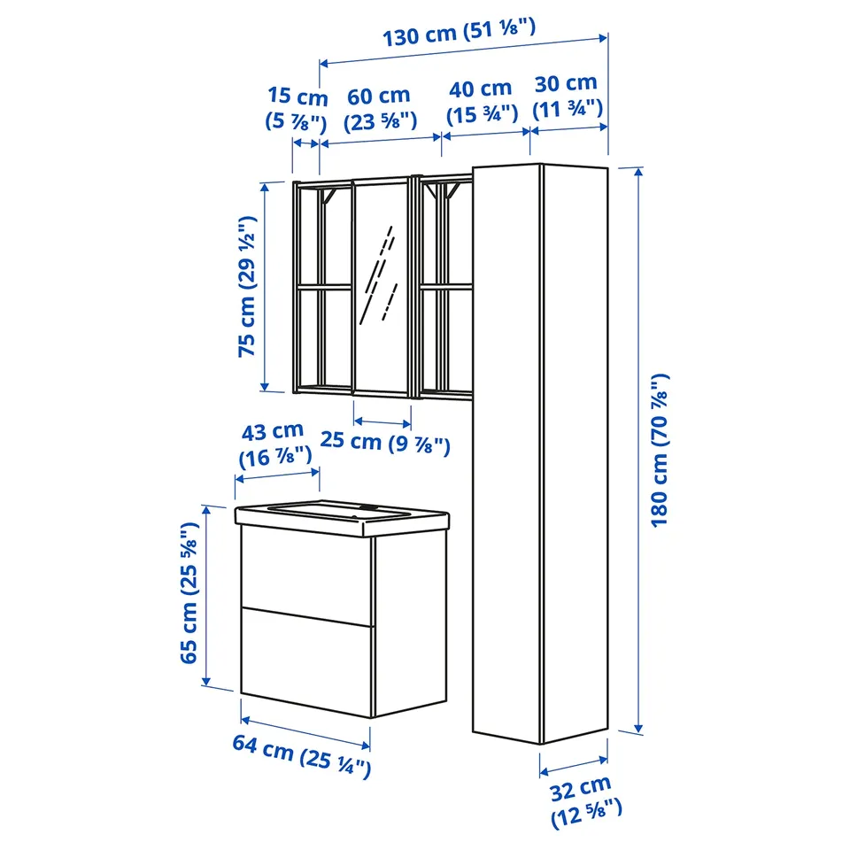 ENHET Bathroom, white, 64x43x65 cm