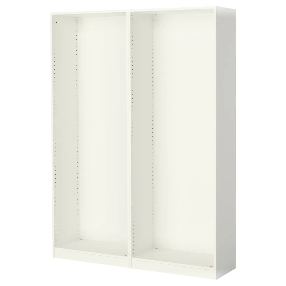PAX wardrobe frame: white, rectangular, modular, empty.