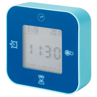 KLOCKIS clock/thermometer/alarm/timer, blue, 7x7 cm