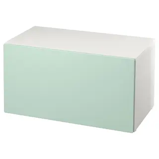 SMÅSTAD bench with toy storage, white/light green, 90x52x48 cm